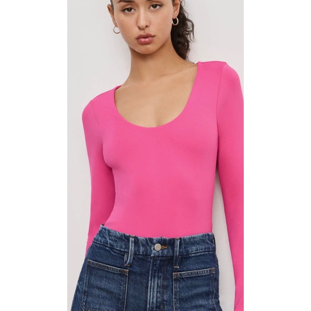 Good American Sculpting Modern Long Sleeve Bodysuit pink round compression NWT